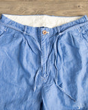 Seuvas - Cotton-Linen Chambray Tapered 2-Tuck Pants - Blue
