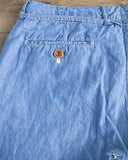 Seuvas - Cotton-Linen Chambray Tapered 2-Tuck Pants - Blue