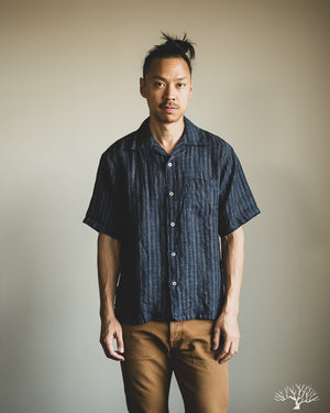 Seuvas - Linen Open Collar Shirt - Navy – Withered Fig