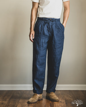 Seuvas - Linen Tapered 2-Tuck Pants - Navy – Withered Fig