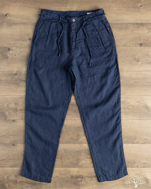 Seuvas - Linen Tapered 2-Tuck Pants - Navy – Withered Fig