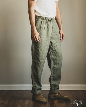 Seuvas - Linen Tapered 2-Tuck Pants - Olive – Withered Fig