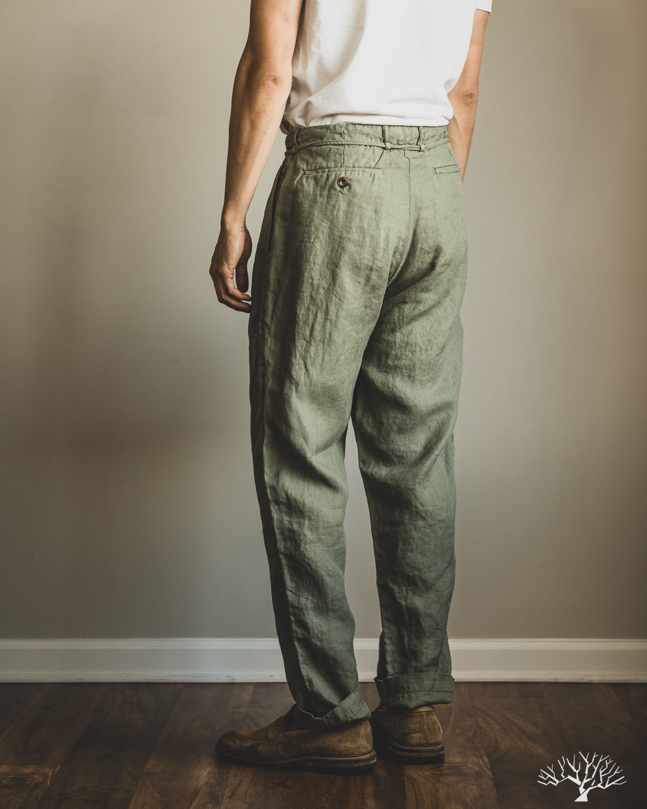 Seuvas - Linen Tapered 2-Tuck Pants - Olive – Withered Fig