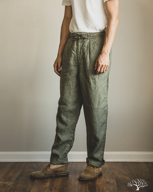 Seuvas - Linen Tapered 2-Tuck Pants - Olive – Withered Fig