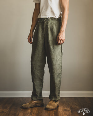 Seuvas - Linen Tapered 2-Tuck Pants - Olive – Withered Fig