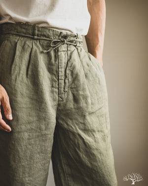 Seuvas - Linen Tapered 2-Tuck Pants - Olive – Withered Fig