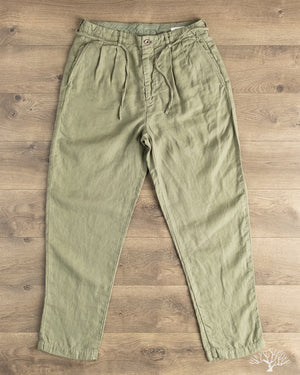 Seuvas - Linen Tapered 2-Tuck Pants - Olive – Withered Fig