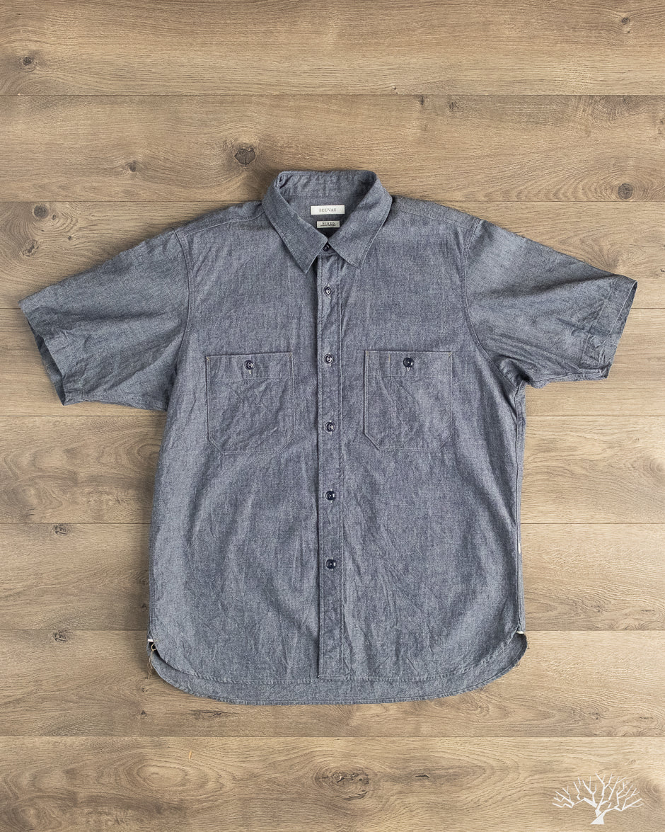 Seuvas - Selvedge Chambray Short Sleeve Work Shirt - Indigo
