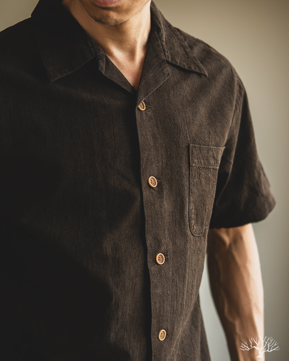 Studio d'Artisan - Amami-Mud Dyed Open-Collar Shirt - Dark Brown