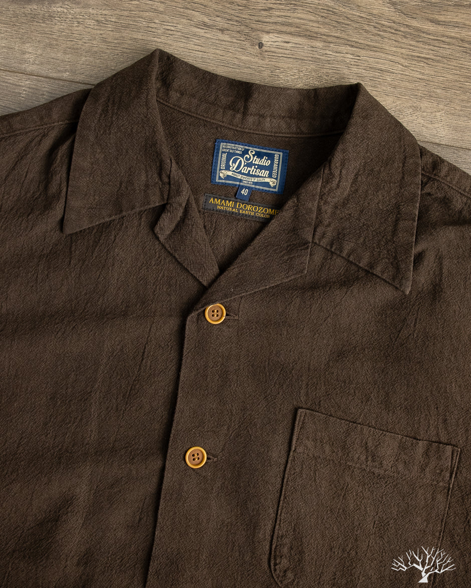 Studio d'Artisan - Amami-Mud Dyed Open-Collar Shirt - Dark Brown