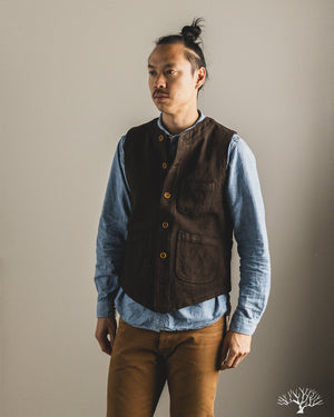 Studio D'Artisan - Amami Mud-Dyed Sashiko Vest - Dark Brown Studio D'Artisan - Amami Mud-Dyed Sashiko Vest - Dark Brown