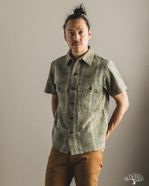 Studio D'Artisan - Noragi Sashiko Short-Sleeve Work Shirt - Army