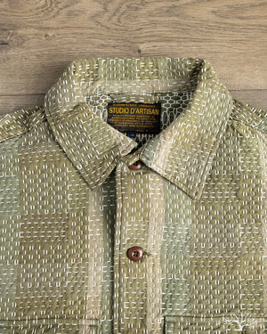 Studio D'Artisan - Noragi Sashiko Short-Sleeve Work Shirt - Army