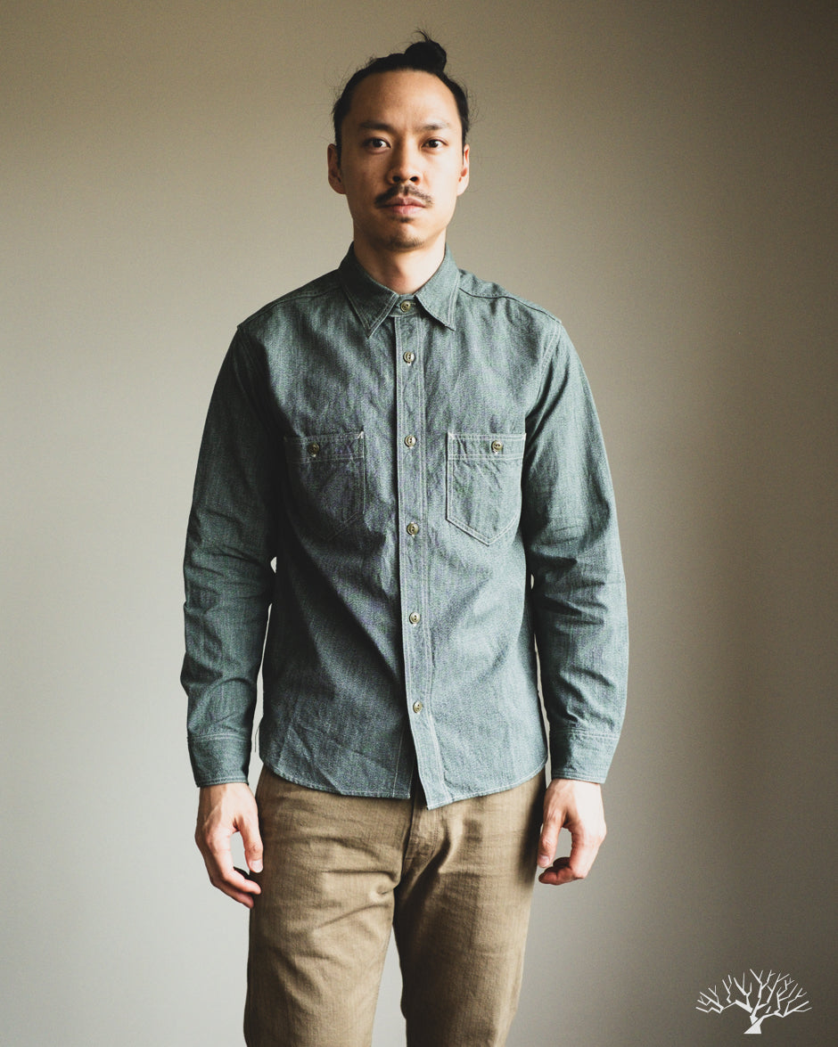 Work Rite Shirts The Rite Stuff - Atlas Work Shirt - Sage Green Salt & Pepper – Withered Fig