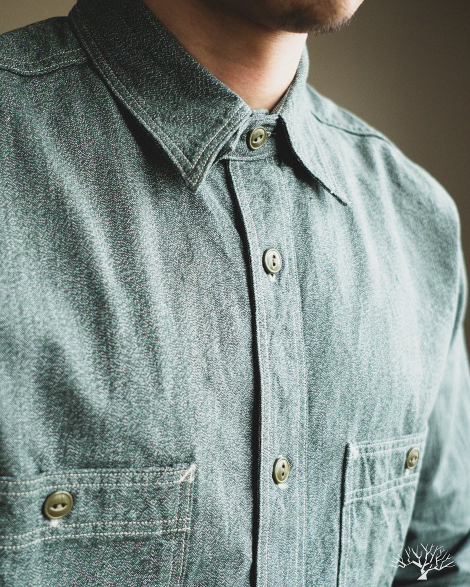 Work Rite Shirts The Rite Stuff - Atlas Work Shirt - Sage Green Salt & Pepper – Withered Fig