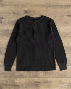 UES - 66BW Big Waffle Henley T-Shirt - Black – Withered Fig