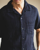 Herrringbone Double Gauze Short-Sleeve Shirt - Indigo