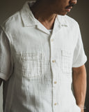 Herrringbone Double Gauze Short-Sleeve Shirt - White
