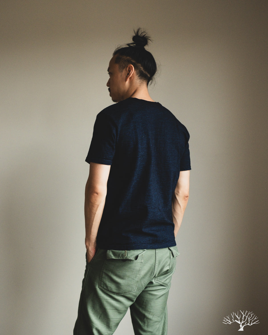 UES No. 7 Yarn-Dyed Indigo Henley T-Shirt