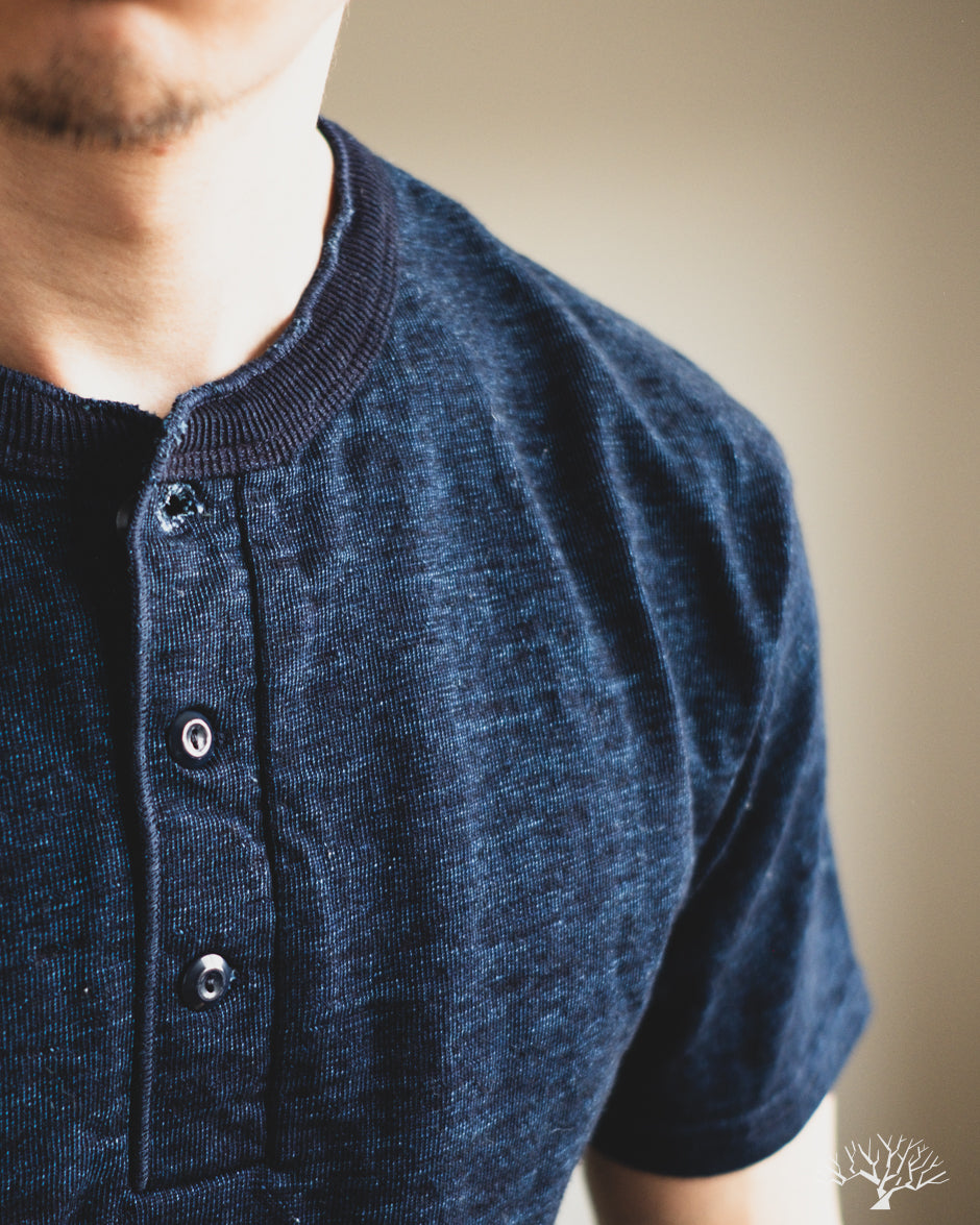 UES No. 7 Yarn-Dyed Indigo Henley T-Shirt