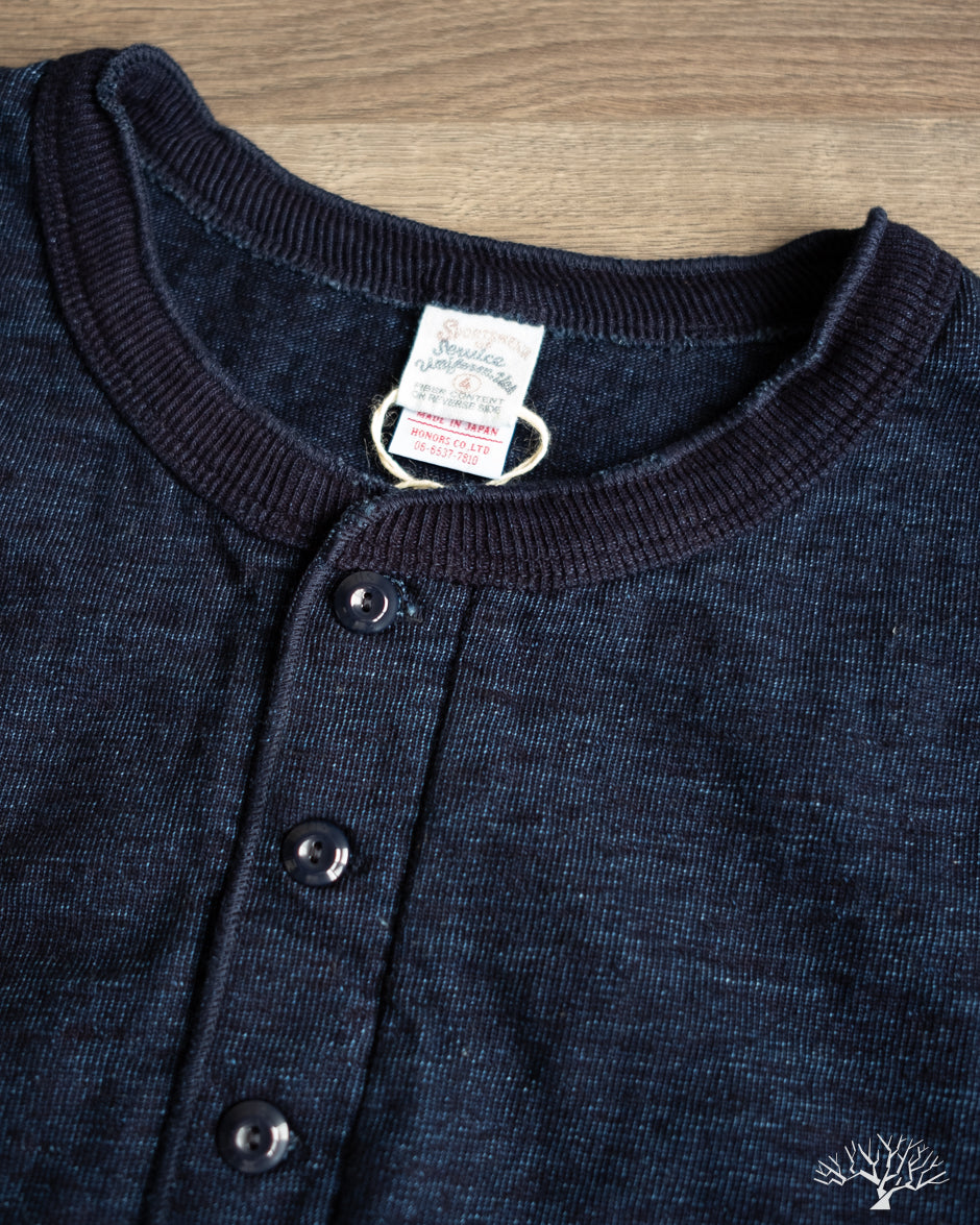 UES No. 7 Yarn-Dyed Indigo Henley T-Shirt