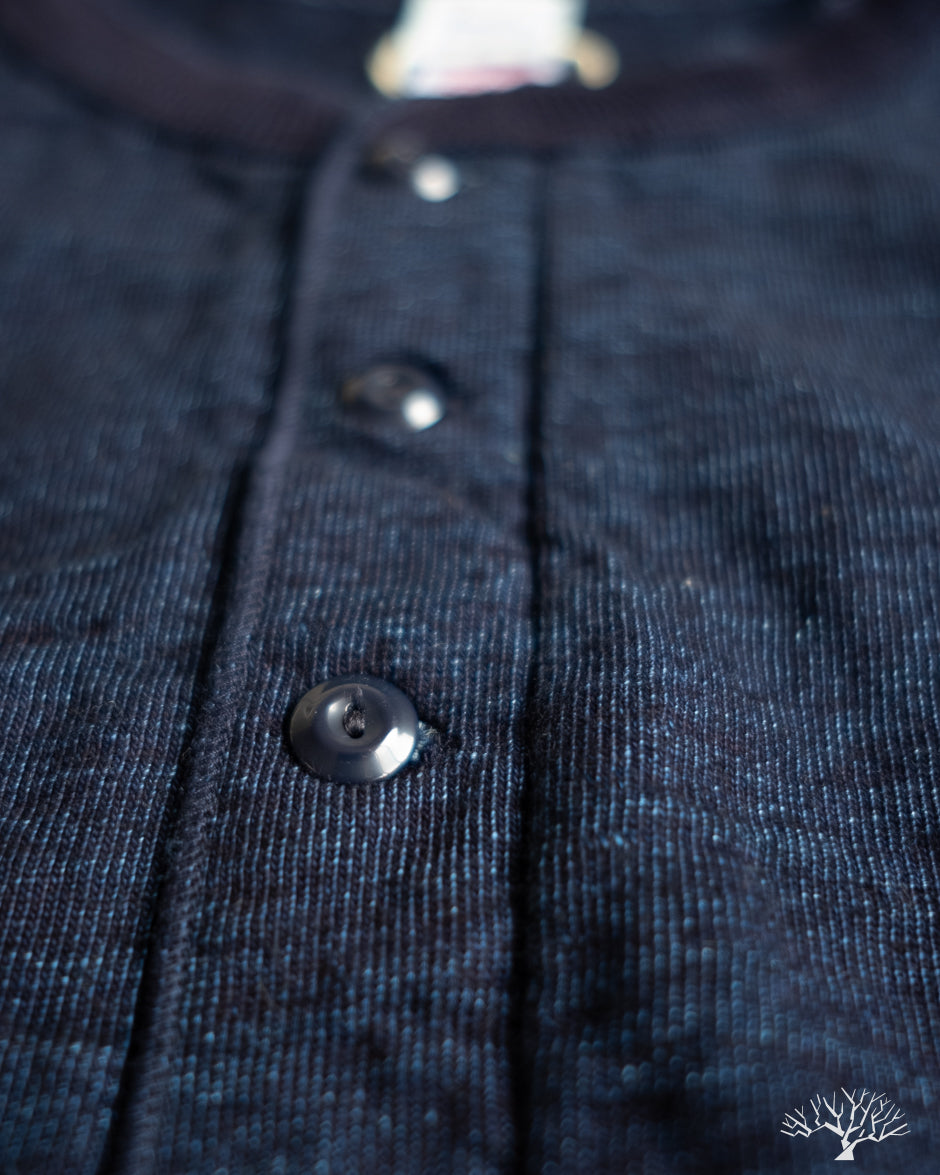 UES No. 7 Yarn-Dyed Indigo Henley T-Shirt