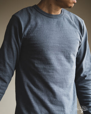 トップス Ans Dotsloevner LONG SLEEVE Gray/Blue UES - No. 8 Slub Nep Long-Sleeve Tee - Grey-Blue – Withered Fig