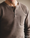 UES Single Rib Knit Long Sleeve Henley T-Shirt - Beige