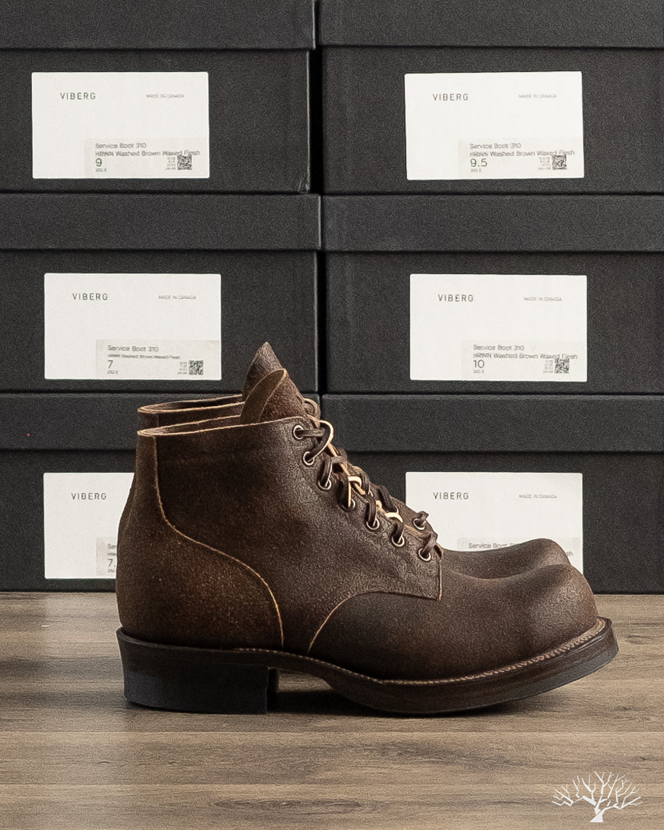 Viberg - Service Boot - Washed Brown Waxed Flesh - 310 – Withered Fig