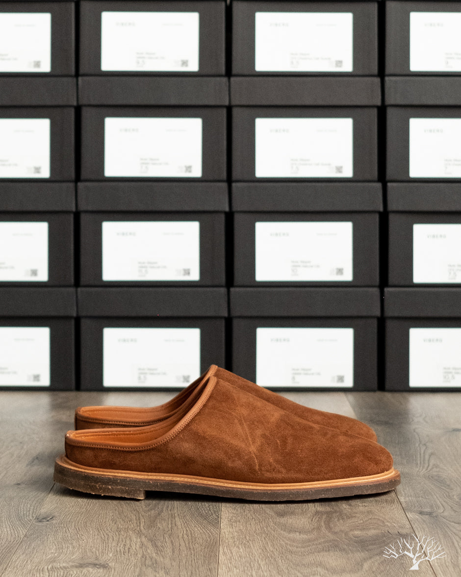 Viberg for Withered Fig Mule - Chestnut Calf Suede - 2030