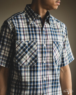 Warehouse - Lot 3056 - Short-Sleeve Check Work Shirt - Blue