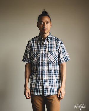 Warehouse - Lot 3056 - Short-Sleeve Check Work Shirt - Blue