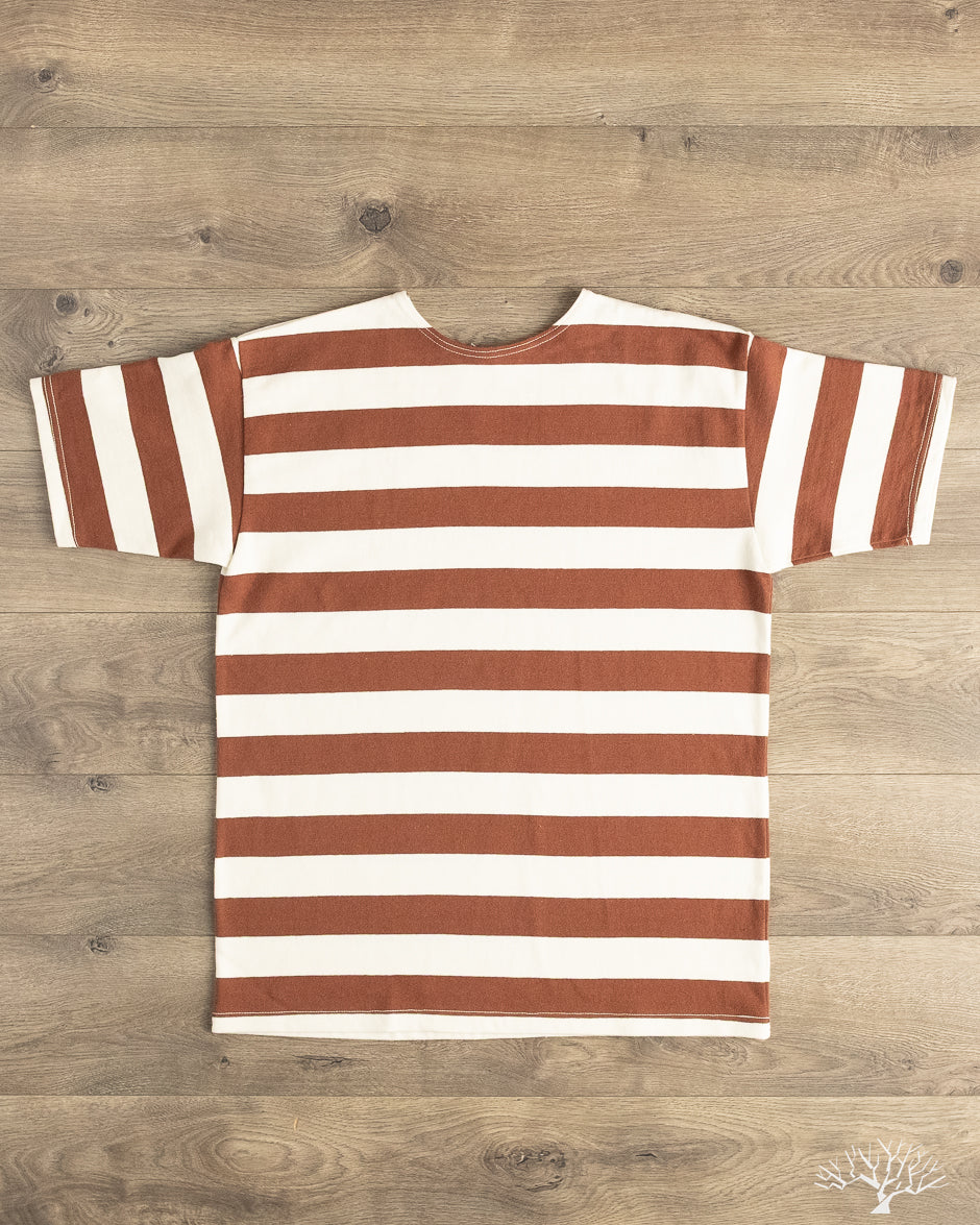 Warehouse - Lot 4050 - Short Sleeve Border Tee - Brown/Kinari