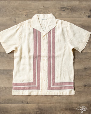 3sixteen Leisure Shirt - Natural/Mauve Border Stripe Applique