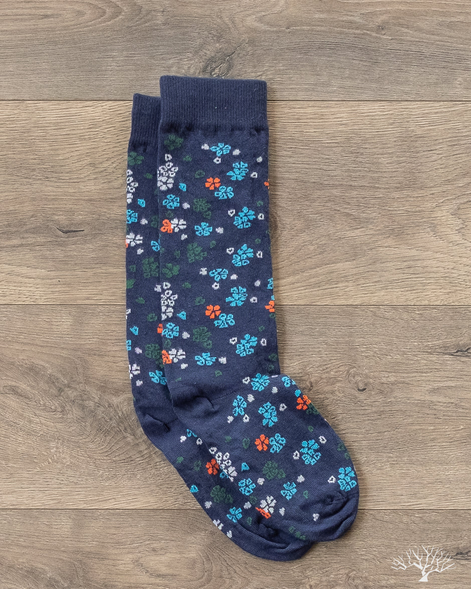 American Trench Cotton Floral Crew Socks - Navy