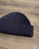 Cableami Linen-Like Cotton Watch Cap Double Rolled Cuff - Navy