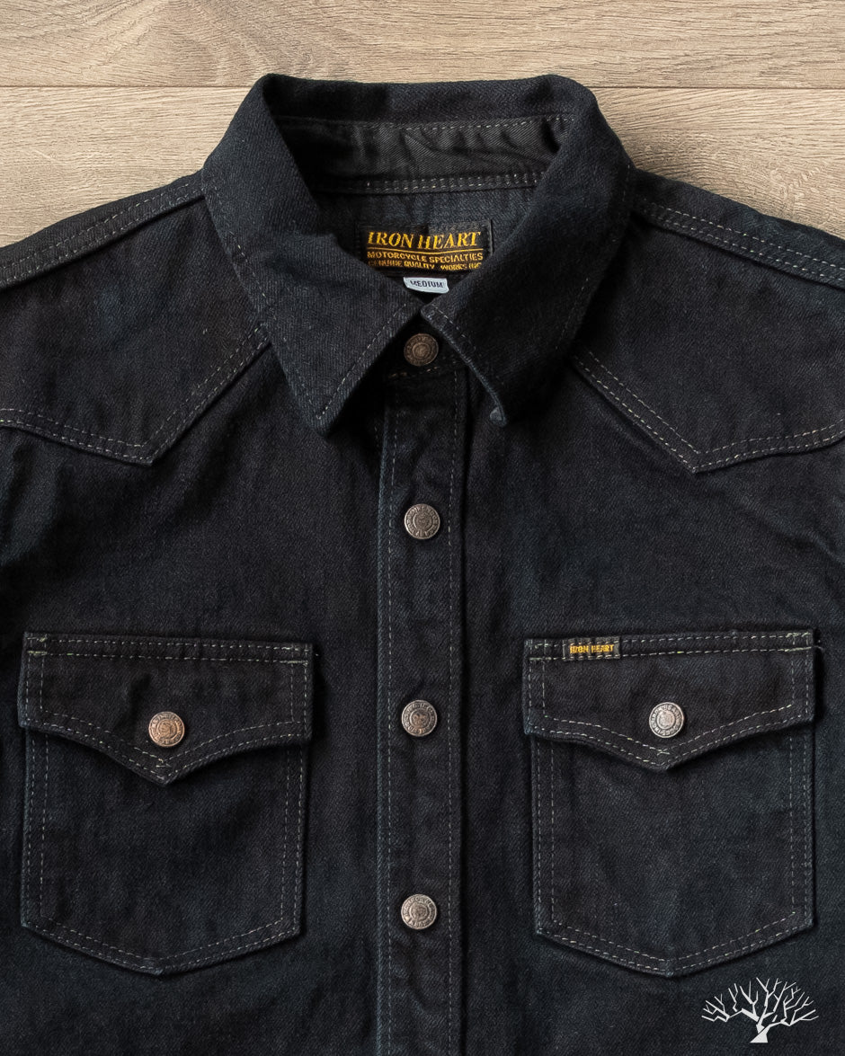 Iron Heart IHSH-293-OD - 18oz Vintage Selvedge Denim CPO Shirt - Indigo Overdyed Black