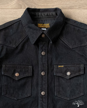 Iron Heart IHSH-293-OD - 18oz Vintage Selvedge Denim CPO Shirt - Indigo Overdyed Black