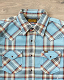 Iron Heart IHSH-332-SAX - Ultra Heavy Flannel Anniversary Check Western Shirt - Sax Blue