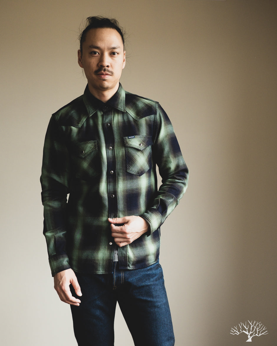 Iron Heart - IHSH-348-GRN - 9oz Selvedge Ombré Check Western Shirt - Green  – Withered Fig