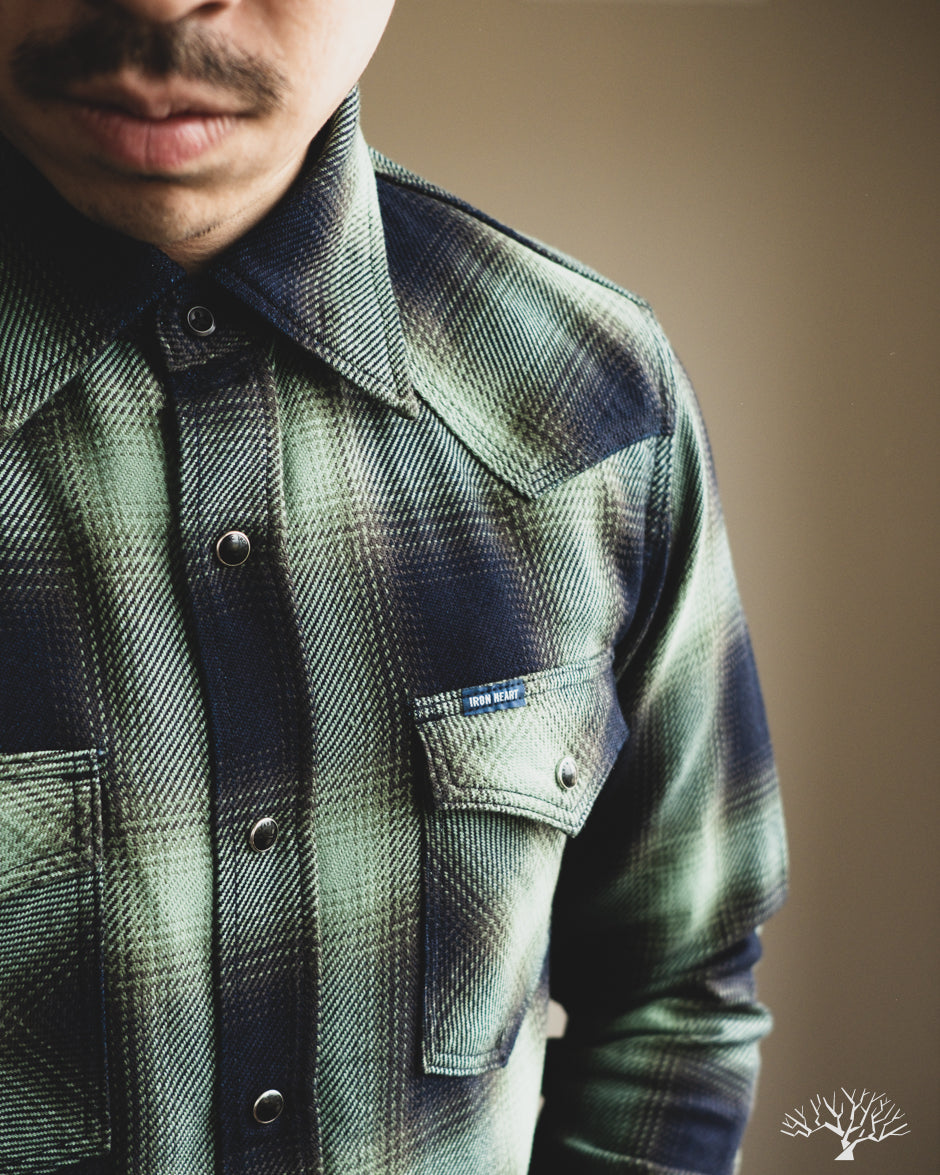 - Heart Fig Ombré Green – IHSH-348-GRN Western Iron - Check 9oz - Withered Selvedge Shirt