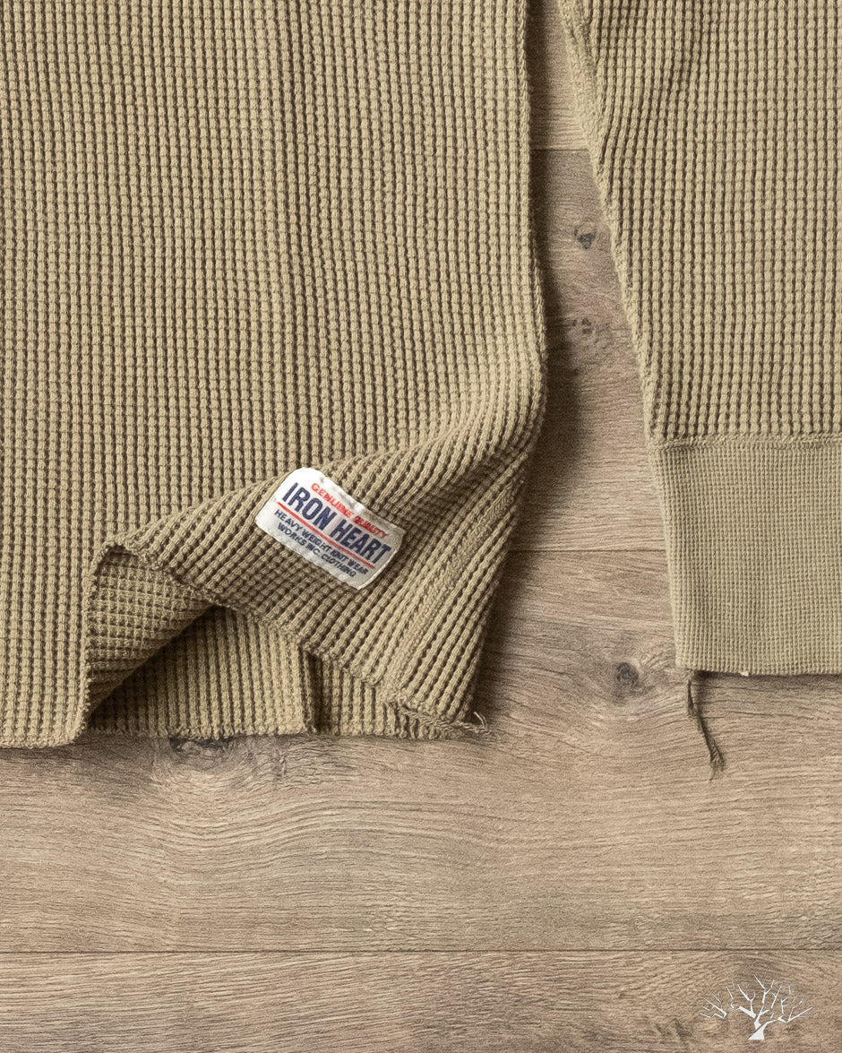 Iron Heart IHTL-1213-OLV - Waffle Knit Long Sleeve Thermal Henley - Olive