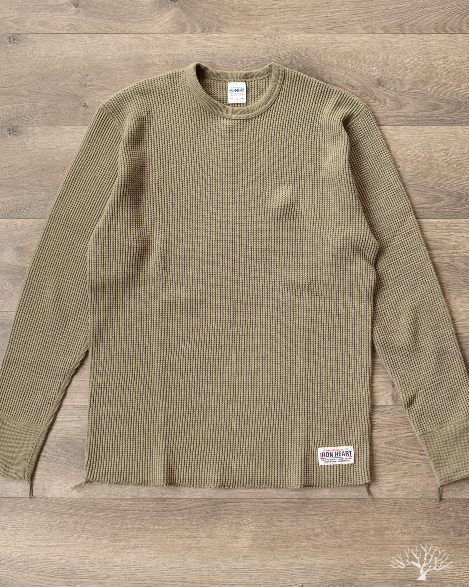 IHTL-1301-OLV - Waffle Knit Long Sleeve Crew Neck Thermal - Olive