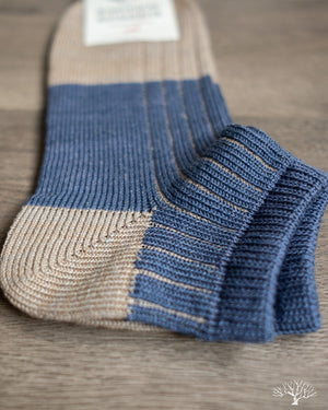 Nishiguchi Kutsushita Linen Cotton Anklet Sock Blue