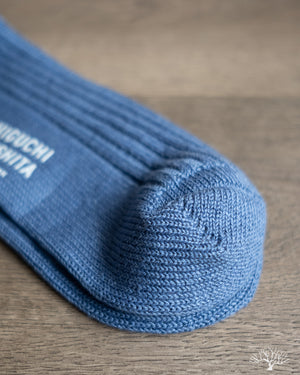 Nishiguchi Kutsushita Linen Ribbed Sock Blue