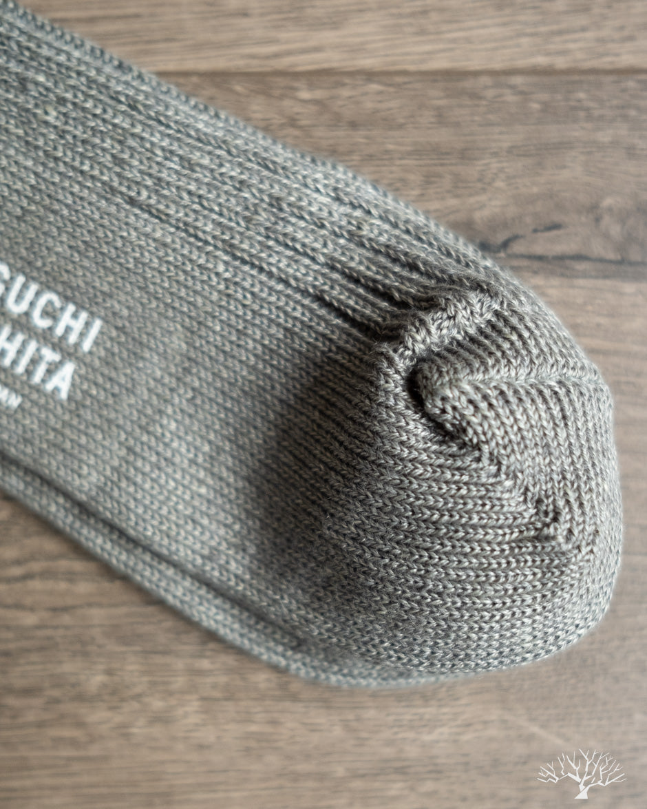 Nishiguchi Kutsushita Linen Ribbed Sock Sauna Stone